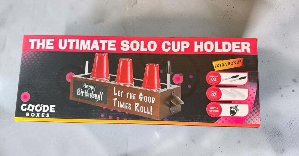 Goode Boxes The Ultimate Solo Cup Holder with Bottle Opener, Chalk, and Markers